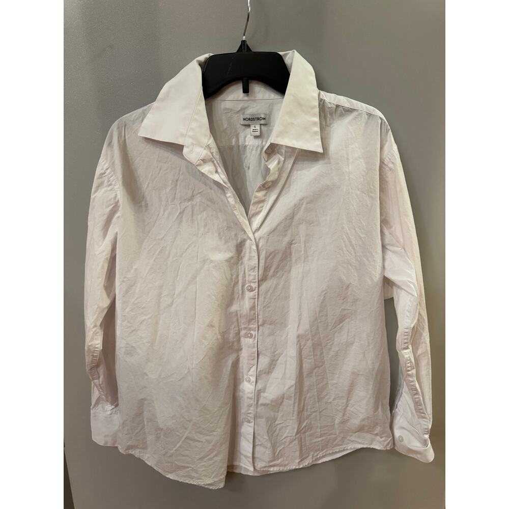 Nordstrom White Cotton Long Sleeve Button Up - Large (new)